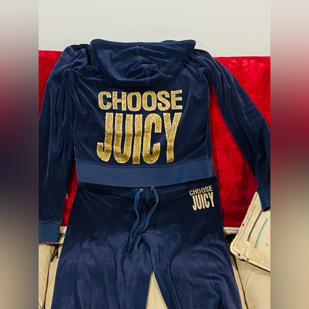 Juicy Couture Navy Velour Tracksuit with Gold Lettering